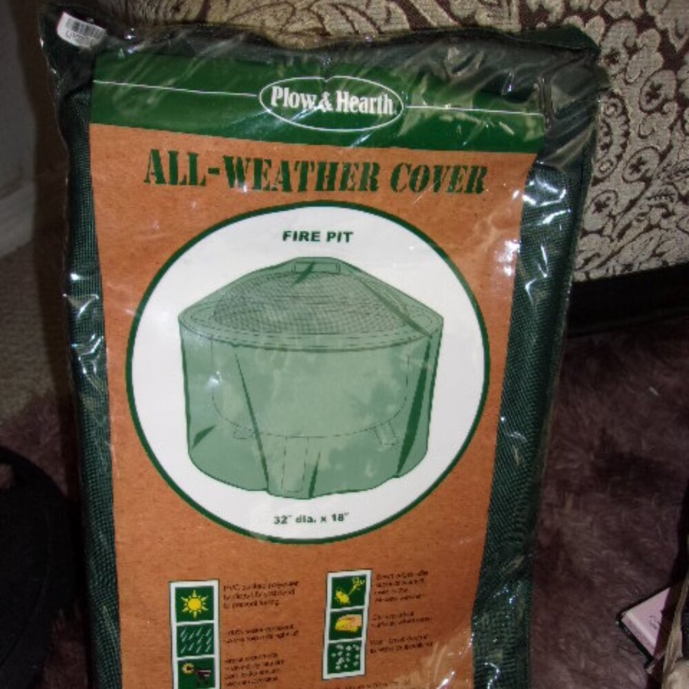 Plow & Hearth Outdoor Fire Pit Cover Water-Repellent Cloth-Like Polyester New